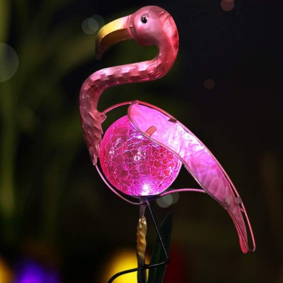 Outdoor solar powered LED Pathway lamp landscape metal Ornaments Stick Solar Pink Flamingo Stake garden Lights