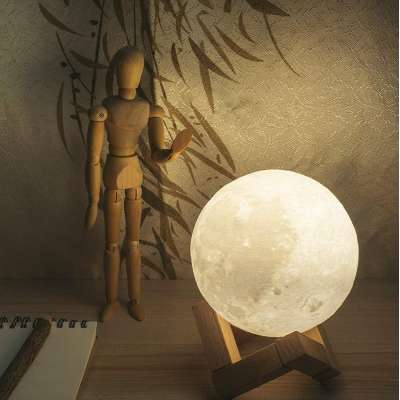 Magnetic wooden Stand lunar Lamp 16 Colors LED night Lights Gift Remote Touch Control USB Rechargeable 3D Print Moon Lights